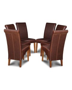 Set of 6 Antique Brown Rollback Leather Dining Chairs