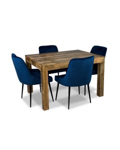 Light Dakota 120cm Dining Table & 4 Henley Velvet Chairs
