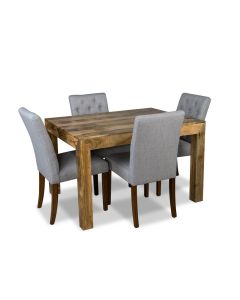 Light Mango Wood 120cm Dining Table & 4 Milan Button Fabric Chair