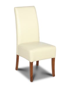 Cream Leather Madrid Dining Chair (Dark Leg) - In Stock