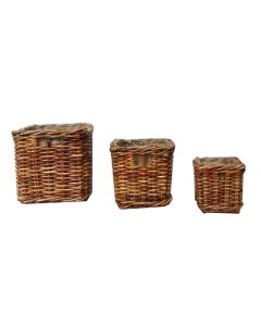 Set of 3 Square Rattan Log Baskets - In Stock