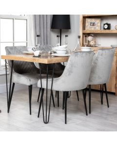 Light Vintage Dining Table & 4 Henley Velvet Chairs (3 Colours)