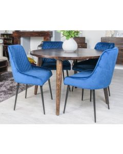 Vintage Mango 100cm Round Dining Table & 4 Henley Velvet Chair (7 Colours) - In Stock