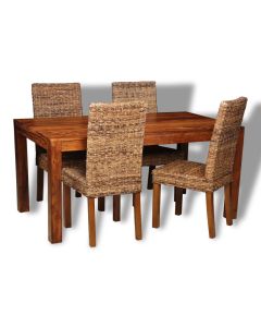Small Cube Dining Table & 4 Rattan Chairs