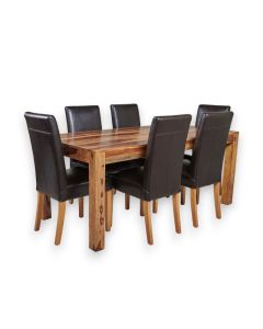 Cuba Light 180cm Dining Table & 6 Brown Barcelona Chairs