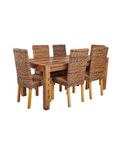 Cuba Light Dining Table & 6 Rattan Dining Chairs
