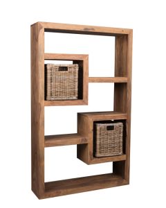 Cube Natural Bookcase with Rattan Baskets - In Stock
