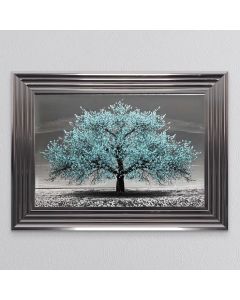 Teal Cherry Tree Framed Art - In Stock