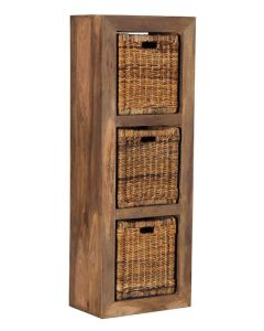 Cuba Natural 3 Hole Storage Unit with Rattan Baskets- In Stock