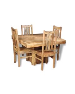 Light Mango Wood 120cm Cube Dining Table & 4 Mango Wood Chairs
