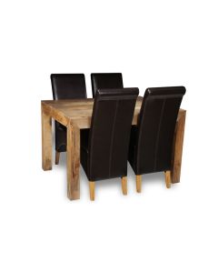 Light Dakota 120cm Dining Table & 4 Leather Rollback Chairs - In Stock