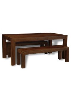 Mango Wood 180cm Dining Table & 2 Benches