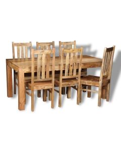 Light Mango Wood 180cm Dining Table & 6 Wooden Chairs