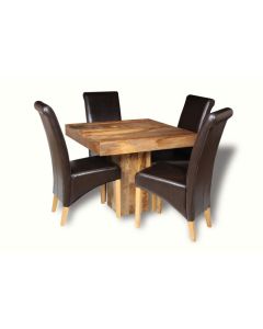Light Mango Wood 90cm Cube Dining Table & 4 Rollback Chairs