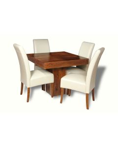 Small Dakota Cube Dining Table & 4 Madrid Leather Chairs : Madrid - Cream