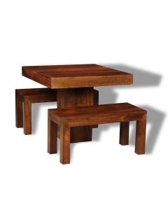 Small Dakota 90cm Cube Dining Table & 2 Dining Benches - In Stock