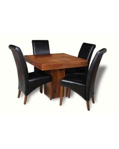 Small Dakota 90cm Cube Dining Table & 4 Leather Rollback Dining Chair