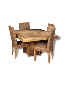 Light Dakota 120cm Cube Dining Table & 4 Rattan Chairs (3 Styles) - In Stock