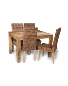 Light Mango Wood 120cm Dining Table & 4 Rattan Chairs