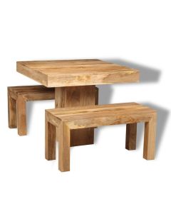 Light Dakota 90cm Cube Dining Table & 2 Small Benches - Due 30th May