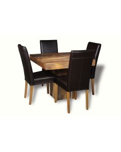 Light Dakota 90cm Cube Dining Table & 4 Leather Chairs