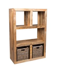 Light Dakota Open Bookcase with Rattan Baskets