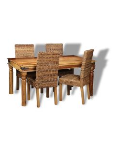 Jali Light Dining Table & 4 Rattan Chairs