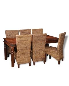 Large Jali Dining Table & 6 Rattan Chairs 
