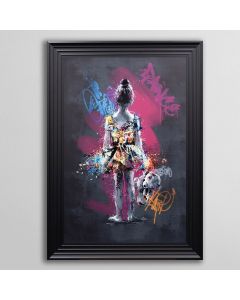 Girl With Bear Graffiti Framed Art - In Stock