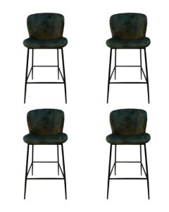 Set of 4 Green Velvet Bar Stools