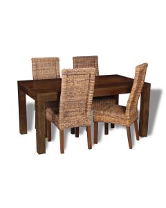 Mango Wood 160cm Dining Table & 4 Rattan Chairs (3 Styles) - In Stock