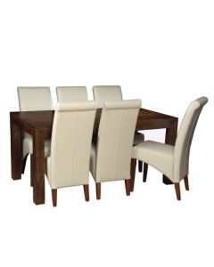 Mango Wood 160cm Dining Table & 6 Rollback Chairs