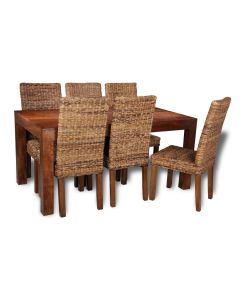 Mango Wood 180cm Dining Table & 6 Rattan Chairs (3 Styles) - In Stock