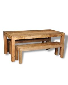 Light Mango Wood 180cm Dining Table & 2 Benches