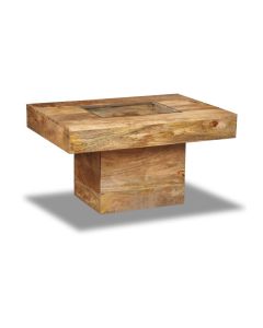 Light Mango Wood Small Glass Topped Coffee Table