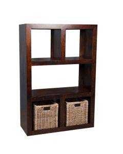 Mango Wood Open Bookcase and Rattan Baskets