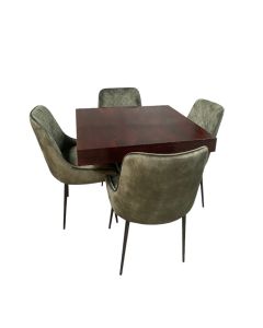 Mango Wood 90cm Cube Dining Table & 4 Henley Velvet Dining Chairs