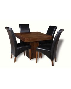 Mango Wood 90cm Cube Dining Table & 4 Rollback Chairs