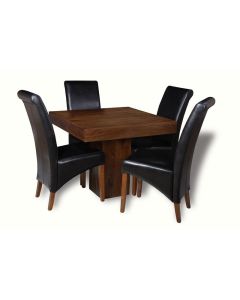 Mango Wood 90cm Cube Dining Table & 4 Rollback Chairs (4 Colours) - In Stock