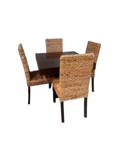 Mango Wood 90cm Cube Dining Table & 4 Rattan Dining Chairs