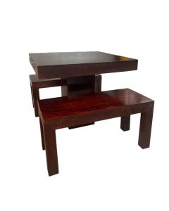 Mango Dark 90cm Cube Dining Table & 2 Mango Wood Benches