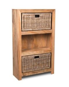 Light Mango Wood Medium Shelves and Rattan Wicker Baskets