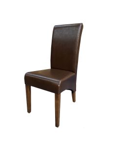 Antique Brown Leather Rollback Dining Chair