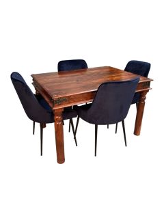 Jali 120cm Dining Table & 4 Henley Velvet Dining Chairs