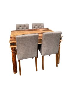 Jali Light 120cm Dining Table & 4 Milan Button Dining Chairs