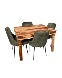 Jali Light 120cm Dining Table & 4 Henley Velvet DIning Chairs