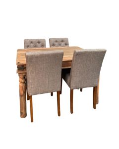 Jali Natural 120cm Dining Table & 4 Milan Button Dining Chair