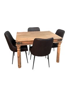 Jali Natural 120cm Dining Table & 4 Henley Faux Leather Dining Chairs