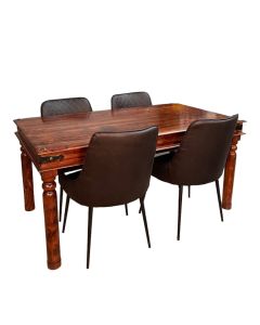 Jali 160cm Dining Table & 4 Henley Faux Leather Dining Chairs