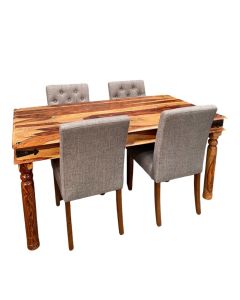 Jali Light 160cm Dining Table & 4 Milan Button Dining Chairs
